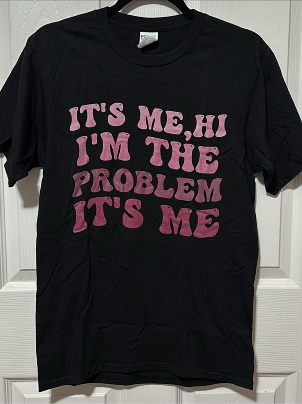 Port and Company Black Tee with Pink Retro Slogan